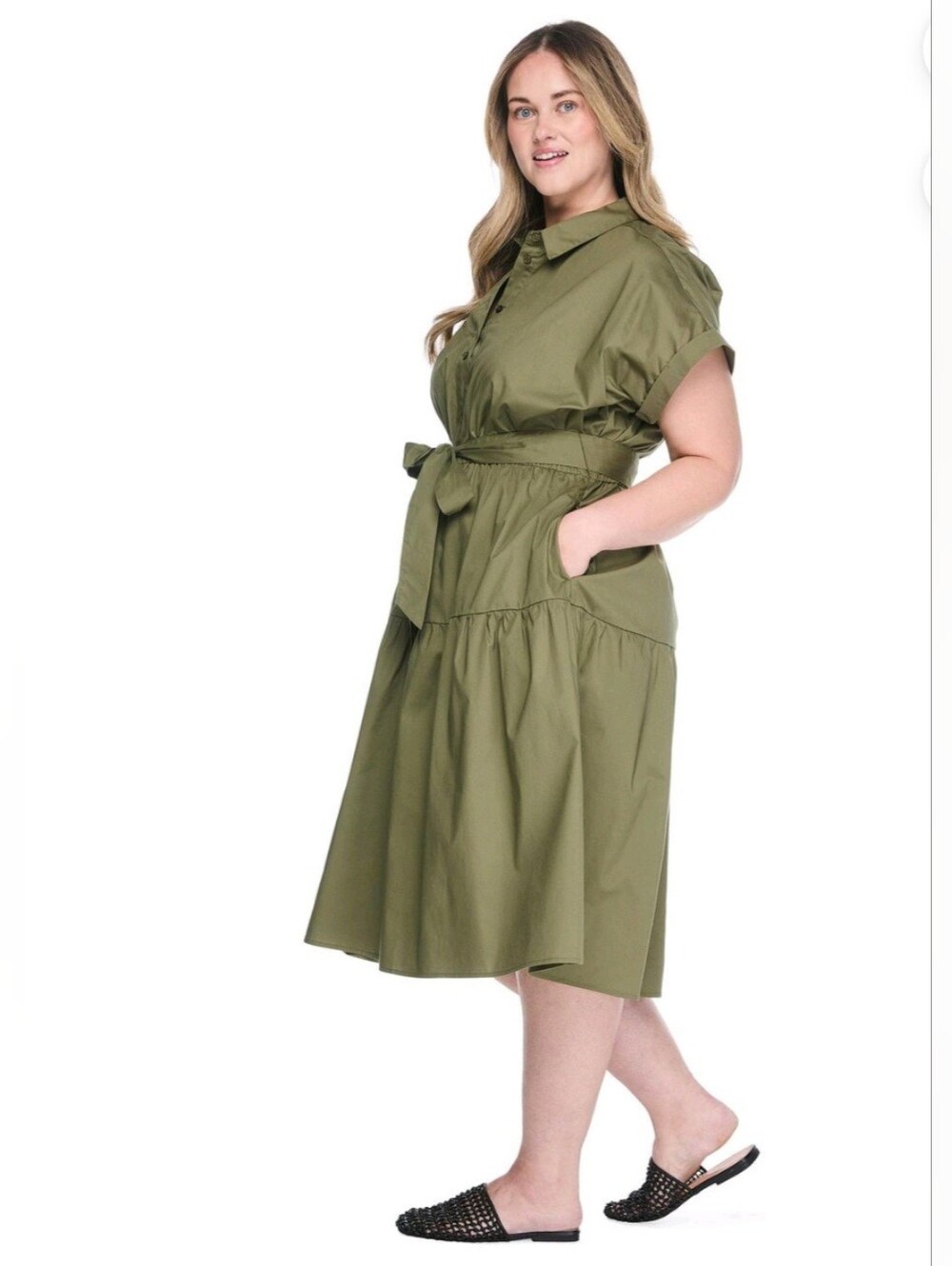 NWT PLUS SIZE Lane Bryant women's shirt midi dress  classic Solid Green/100125